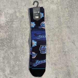 Utah Jazz Socks Crew Mens Large Black Blue NBA Basketball Hardwood Classics